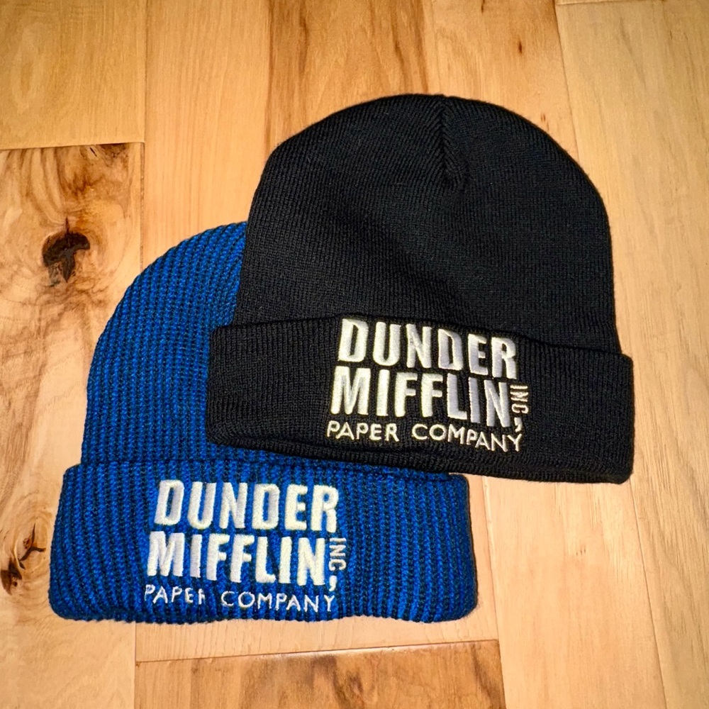 ❌SOLD❌ NEW Dunder Mifflin Black and Blue Beanie Duo